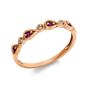 Ring aus 750 Rotgold 4 Rubine 0,1ct rot 4 Brillanten 0,02ct TW-SI B:2,8mm