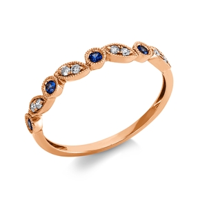 Ring aus 750 Rotgold 4 Saphire 0,07ct blau 8 Brillanten 0,06ct TW-SI B:2,7mm