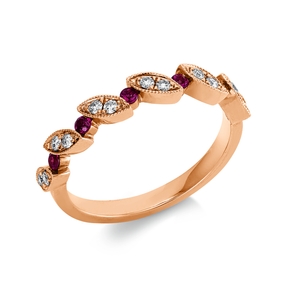 Ring aus 750 Rotgold 5 Rubine 0,15ct rot 12 Brillanten 0,15ct TW-SI B:3,4mm