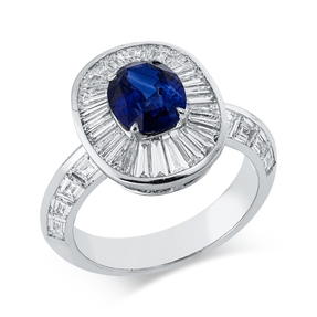 Ring aus 750 Weißgold Saphir 1,72ct blau 45 Diamanten 2,27ct TW-VSI B:12,6mm