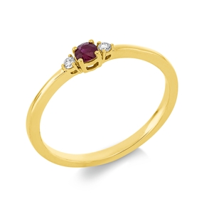 Ring aus 750 Gelbgold Rubin 0,13ct rot 2 Brillanten 0,04ct TW-SI B:2,9mm 4er-Krappe Ring aus 750 Gelbgold Rubin 0,13ct rot 2 Brillanten 0,04ct TW-SI B:2,9mm 4er-Krappe
