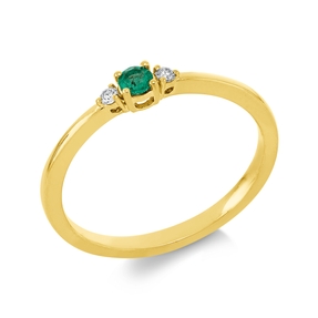 Ring aus 750 Gelbgold Smaragd 0,1ct grün 2 Brillanten 0,04ct TW-SI B:3mm