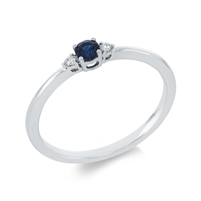 Ring aus 750 Weißgold Saphir 0,1ct blau 2 Brillanten 0,04ct TW-SI B:3mm 4er-Krappe