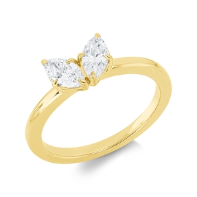 Ring aus 750 Gelbgold 2 Diamanten Navette-Schliff 0,63ct TW-SI B:6,6mm