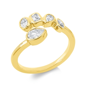 Ring aus 750 Gold Gelbgold 5 Diamanten 0,59ct TW-SI B:10,5mm Zarge