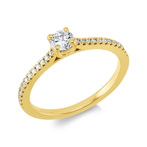 Ring aus 750 Gelbgold 24 Brillanten 0,12ct TW-SI 1 Brillant 0,3ct TW-SI B:4,1mm