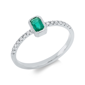 Ring aus 750 Weißgold Smaragd 0,3ct grün 14 Brillanten 0,13ct TW-SI B:6mm