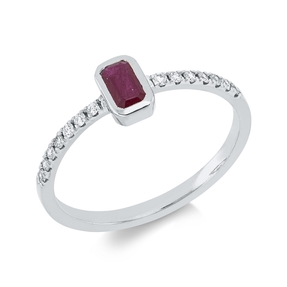 Ring aus 750 Weißgold Rubin 0,31ct rot 14 Brillanten 0,13ct TW-SI B:6,2mm