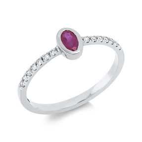 Ring aus 750 Weißgold Rubin 0,2ct rot 14 Brillanten 0,13ct TW-SI B:6,1mm Zarge