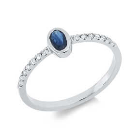 Ring aus 750 Weißgold Saphir 0,26ct blau 14 Brillanten 0,13ct TW-SI B:6,1mm Zarge