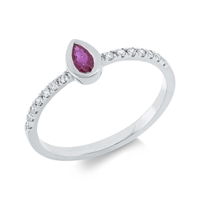 Ring Tropfen aus 750 Weißgold Rubin 0,27ct rot 14 Brillanten 0,13ct TW-SI B:6,3mm