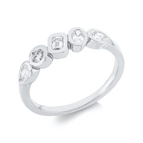 Ring aus 750 Gold Weißgold 5 Diamanten 0,5ct TW-SI B:5mm Zarge