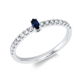 Ring aus 750 Weißgold Saphir 0,11ct blau 16 Brillanten 0,23ct W-SI B:3,9mm