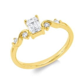 Ring aus 750 Gold Gelbgold 5 Diamanten 0,61ct TW-SI B:6mm 4er-Krappe