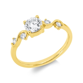 Ring aus 750 Gelbgold 4 Brillanten 0,14ct TW-SI 1 Brillant 0,6ct TW-SI B:5,4mm