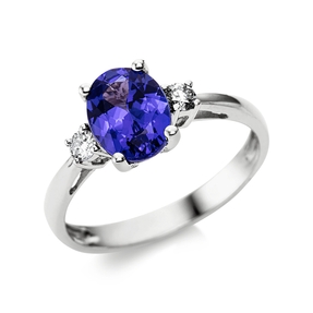 Ring aus 750 Weißgold Tansanit 1,76ct blau 2 Brillanten 0,13ct TW-SI B:8,4mm