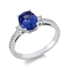 Ring aus 750 Weißgold Tansanit 1,66ct blau 14 Brillanten 0,18ct TW-SI B:8,4mm