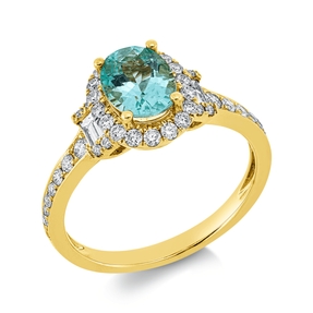Ring aus 750 Gelbgold Paraiba 1,14ct türkisblau 42 Diamanten 0,58ct TW-SI B:10,1mm Ring aus 750 Gelbgold Paraiba 1,14ct türkisblau 42 Diamanten 0,58ct TW-SI B:10,1mm
