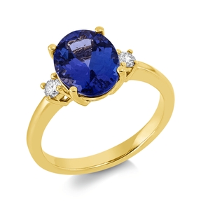 Ring aus 750 Gelbgold Tansanit 2,96ct blau 2 Brillanten 0,14ct TW-SI B:9,8mm