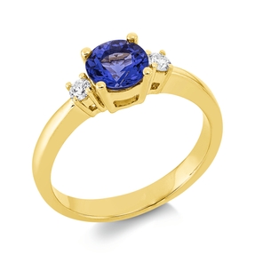 Ring aus 585 Gelbgold Tansanit 0,87ct blau 2 Brillanten 0,12ct TW-SI B:6,1mm