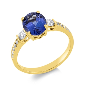 Ring aus 750 Gelbgold Tansanit 1,98ct blau 12 Brillanten 0,27ct TW-SI B:8,8mm