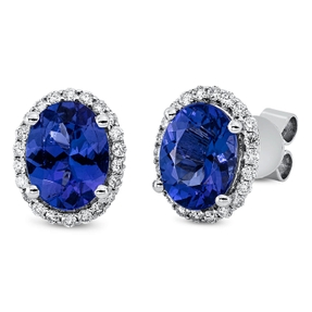 Ohrstecker aus 585 Weißgold 2 Tansanite 3,9ct blau 44 Brillanten 0,32ct TW-SI