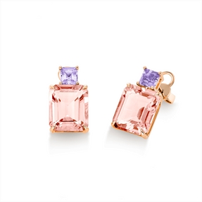 Stud earrings in 750 red gold with 4 pink amethysts, 8.9 ct 16.2x9 mm 4-prong