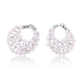 Creolen 750 Weißgold 58 Akoya-Perlen weiß 32 Brillanten 0,23ct TW-SI 27,3x10,5mm