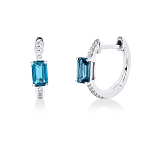 Creolen aus 750 Weißgold 2 Topase 0,69ct London Blue 20 Brillanten 0,06ct W-SI