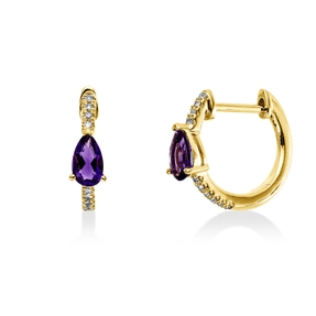 Creolen 750 Gelbgold 2 Amethyste 0,37ct lila 20 Brillanten 0,06ct W-SI 12,2x3,5mm