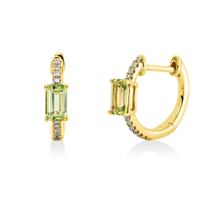 Creolen aus 750 Gelbgold 2 Peridote 0,64ct grün 20 Brillanten 0,06ct W-SI 14,6x3mm