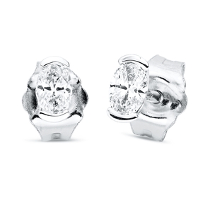 Solitaire Ohrstecker aus 750 Weißgold 2 Diamanten Oval-Schliff 0,21ct TW-SI