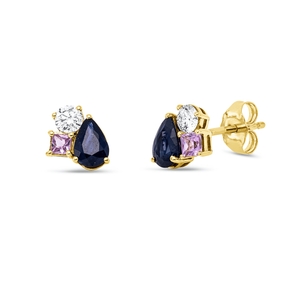 Ohrstecker aus 750 Gelbgold 4 Saphire 1,35ct pink 2 Brillanten 0,27ct TW-SI 8x7,6mm Ohrstecker aus 750 Gelbgold 4 Saphire 1,35ct pink 2 Brillanten 0,27ct TW-SI 8x7,6mm