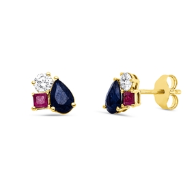 Ohrstecker aus 750 Gelbgold 4 Rubine 1,24ct rot 2 Brillanten 0,25ct TW-SI 7,9x7,7mm Ohrstecker aus 750 Gelbgold 4 Rubine 1,24ct rot 2 Brillanten 0,25ct TW-SI 7,9x7,7mm