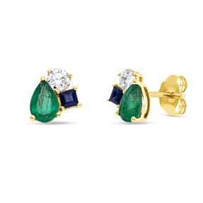 Ohrstecker 750 Gelbgold 4 Saphire 0,96ct blau 2 Brillanten 0,26ct TW-SI 7,6x7,7mm Ohrstecker 750 Gelbgold 4 Saphire 0,96ct blau 2 Brillanten 0,26ct TW-SI 7,6x7,7mm
