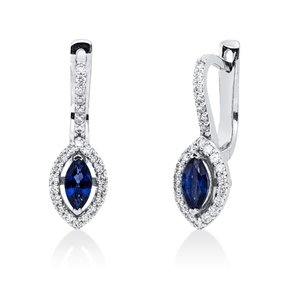 Creolen aus 750 Weißgold 2 Saphire 0,59ct blau 50 Brillanten 0,3ct F-SI 21,4x11mm Creolen aus 750 Weißgold 2 Saphire 0,59ct blau 50 Brillanten 0,3ct F-SI 21,4x11mm
