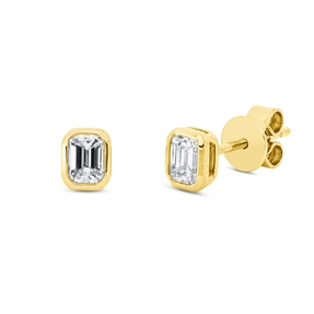 Solitaire Ohrstecker aus 750 Gelbgold 2 Diamanten Smaragd-Schliff 0,41ct TW-SI