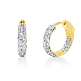 Pavé Creolen 750 Gelbgold 88 Brillanten 0,94ct TW-SI 14,8x3,5mm Fassung rhodiniert