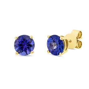 Ohrstecker aus 585 Gold Gelbgold 2 Tansanite 3,14ct blau Ø7mm 4er-Krappe
