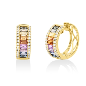 Creolen aus 585 Gelbgold 18 Saphire 2,69ct mehrfarbig 56 Brillanten 0,42ct TW-SI