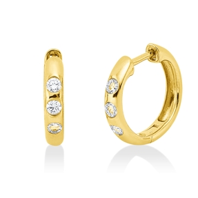 Creolen aus 750 Gold Gelbgold 6 Brillanten 0,23ct TW-SI 14,2x2,6mm