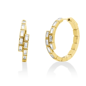 Creolen aus 750 Gelbgold 18 Diamanten Baguette-Schliff 1,64ct TW-VSI 28x6mm Zarge