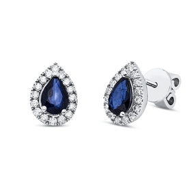 Ohrstecker 750 Weißgold 2 Saphire 0,96ct blau 32 Brillanten 0,28ct F-SI 9,9x7,3mm