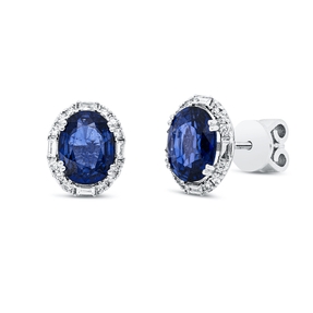 Ohrstecker aus 750 Weißgold 2 Saphire 2,68ct blau 32 Diamanten 0,28ct 10x8,3mm