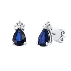 Ohrstecker 750 Weißgold 2 Saphire 2,19ct blau 6 Brillanten 0,16ct F-SI 11x6,3mm