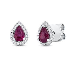 Ohrstecker Tropfen aus 750 Weißgold 2 Rubine 1,06ct rot 42 Brillanten 0,15ct TW-SI Ohrstecker Tropfen aus 750 Weißgold 2 Rubine 1,06ct rot 42 Brillanten 0,15ct TW-SI