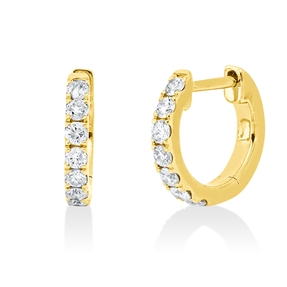 Creolen aus 585 Gold Gelbgold 14 Brillanten 0,24ct TW-PI 10,5x1,6mm