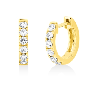 Creolen aus 750 Gold Gelbgold 12 Brillanten 0,3ct I-SI 11x2mm