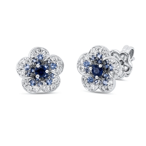 Ohrstecker 750 Weißgold 32 Saphire 0,4ct blau 30 Brillanten 0,18ct TW-VSI 9x9,3mm