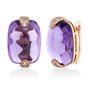 Creolen aus 750 Rotgold 2 Amethyste 33,66ct lila 80 Brillanten 0,32ct F-VSI/SI